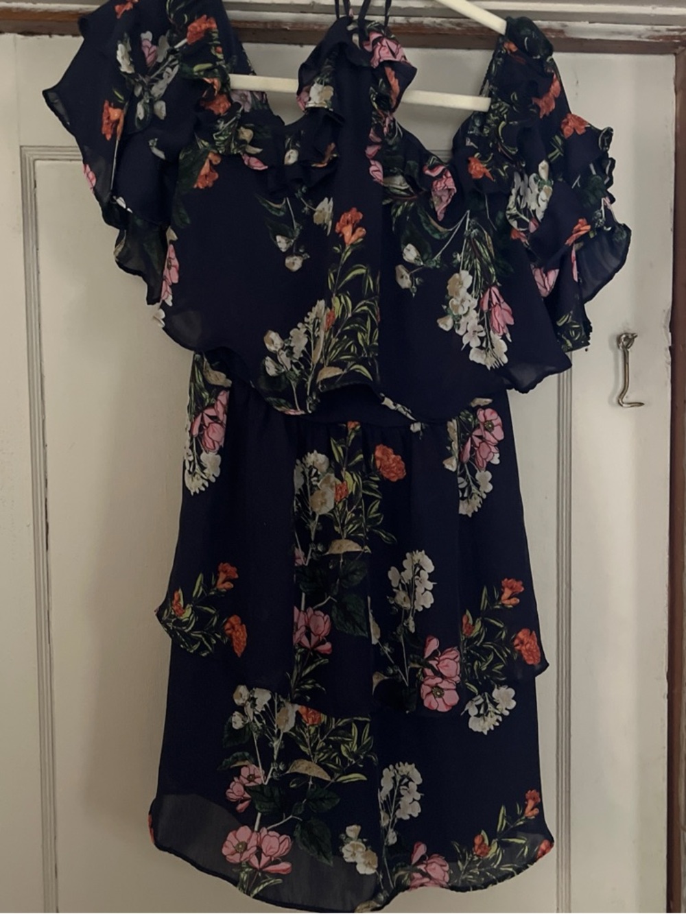 Parker Navy Floral Midi Dress with Pink, White & Orange Blooms